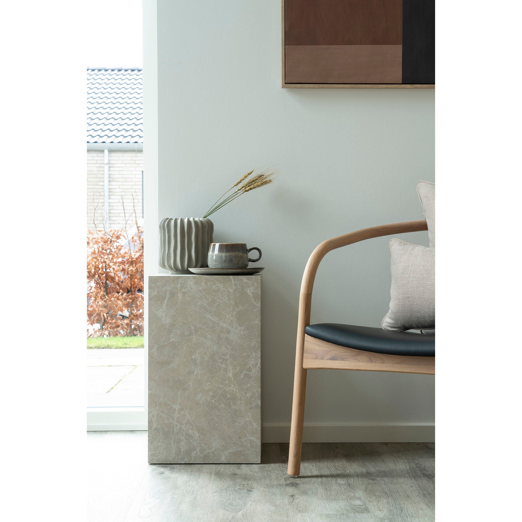 Prague – Beistelltisch, Marmoroptik, beige 30×30×50 cm